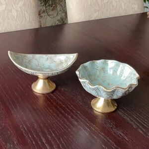 Mid-century Delft Marbelized Footed Dishes